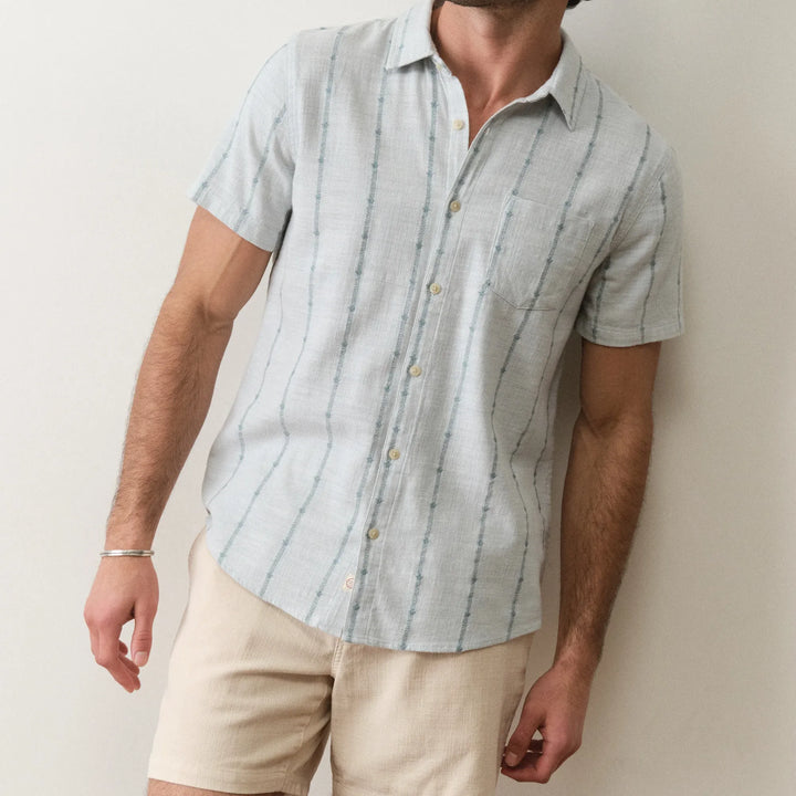 Stretch Selvage Short Sleeve | Blue Embroidery