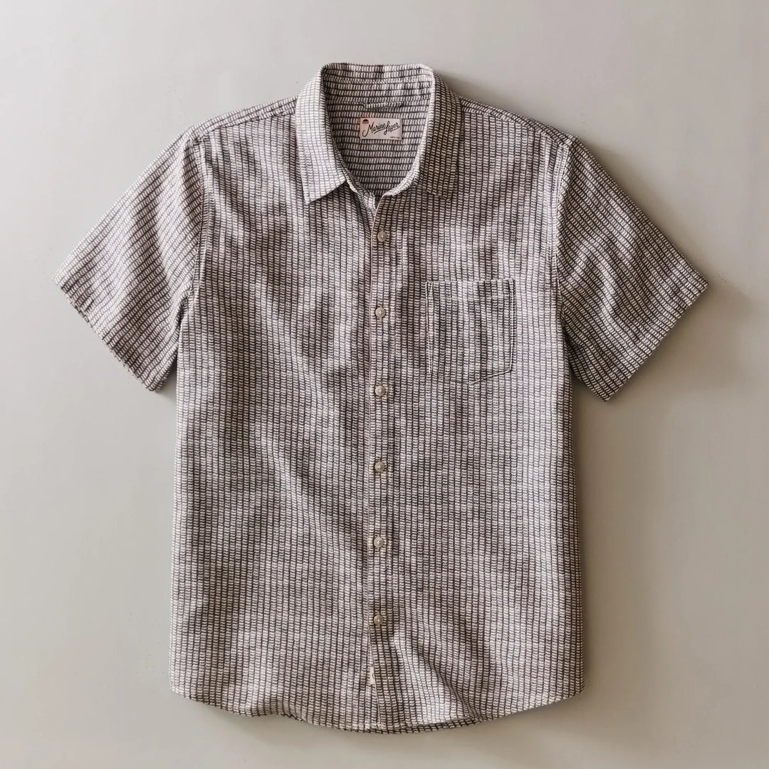Stretch Selvage Short Sleeve | Green Matchstick Print