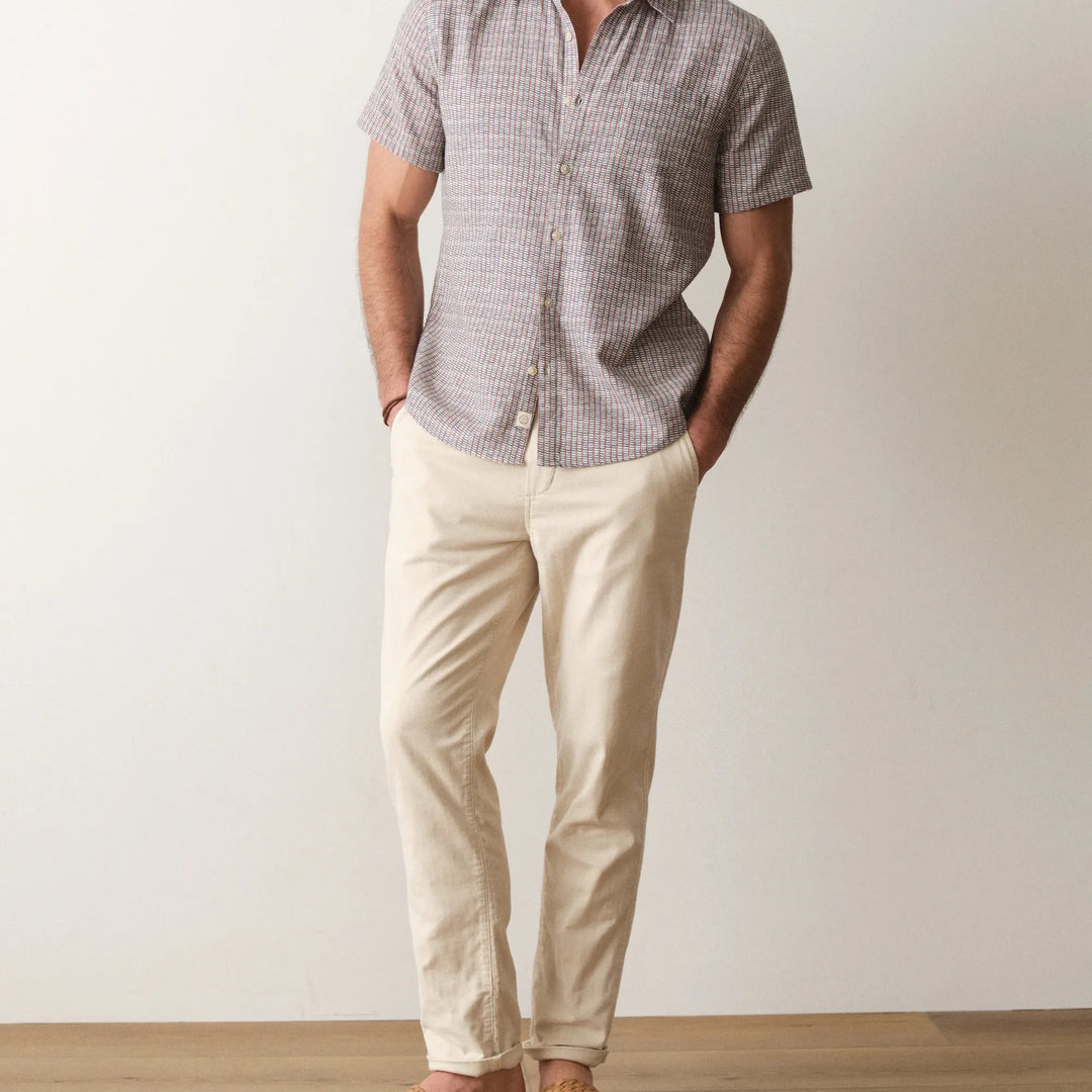 Stretch Selvage Short Sleeve | Green Matchstick Print