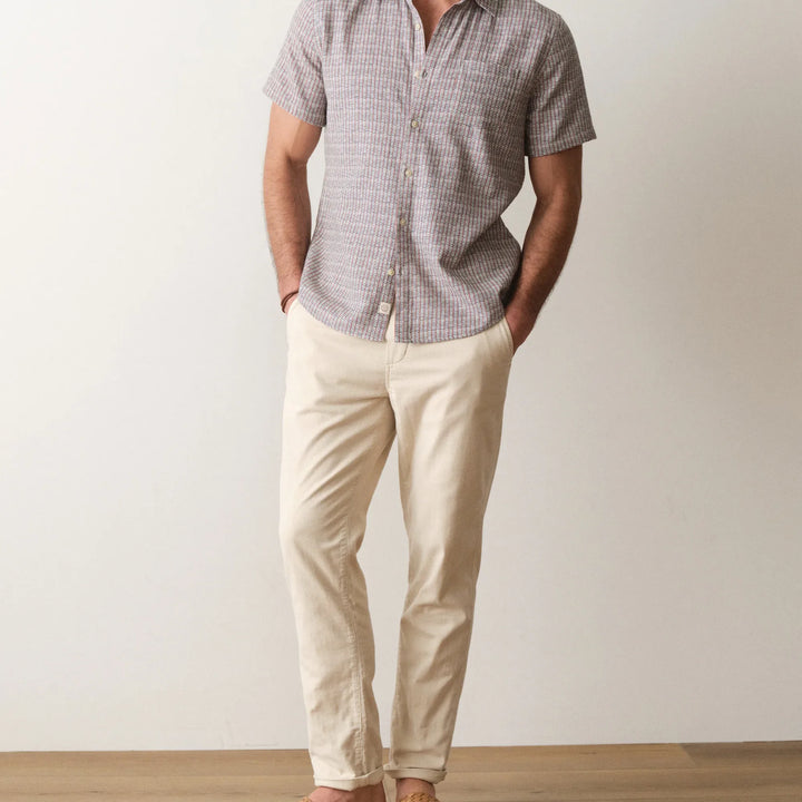 Stretch Selvage Short Sleeve | Green Matchstick Print
