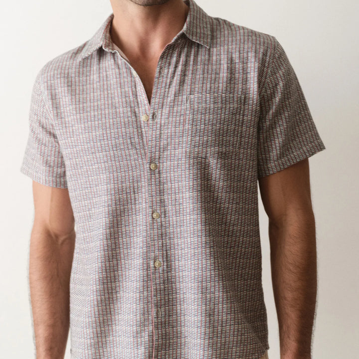 Stretch Selvage Short Sleeve | Green Matchstick Print