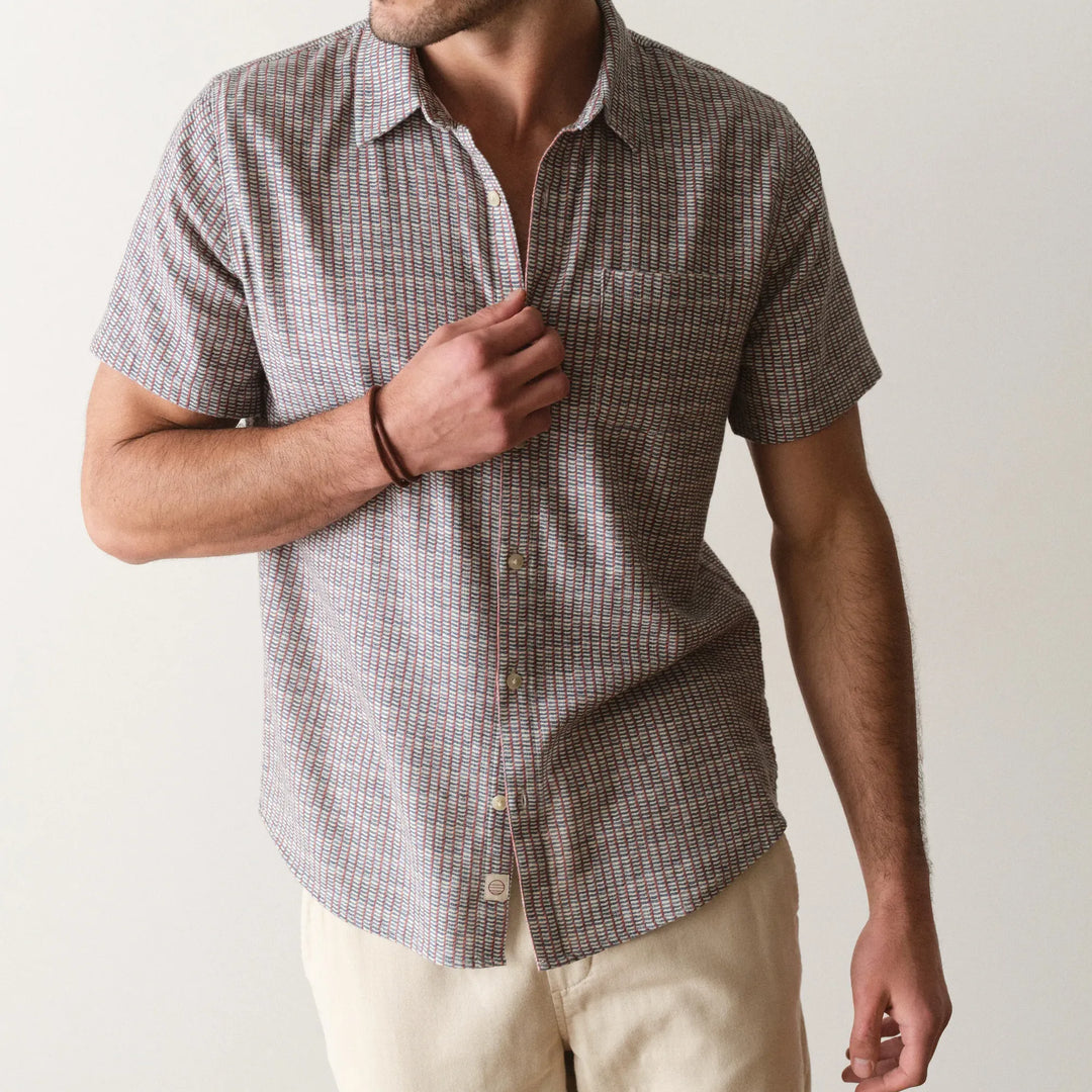 Stretch Selvage Short Sleeve | Green Matchstick Print
