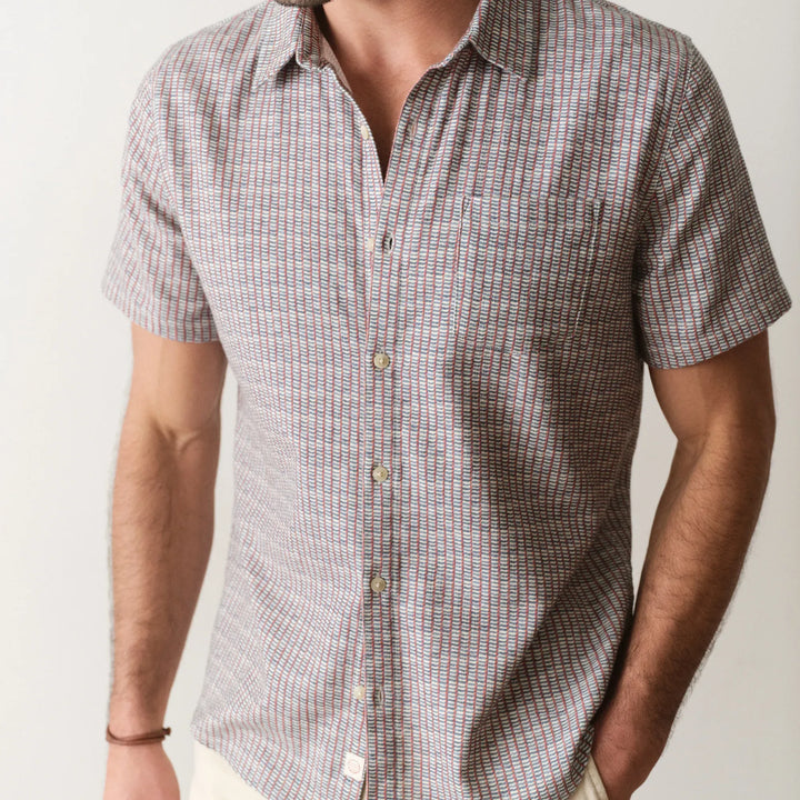 Stretch Selvage Short Sleeve | Green Matchstick Print