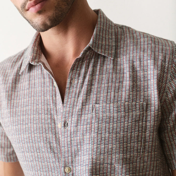 Stretch Selvage Short Sleeve | Green Matchstick Print