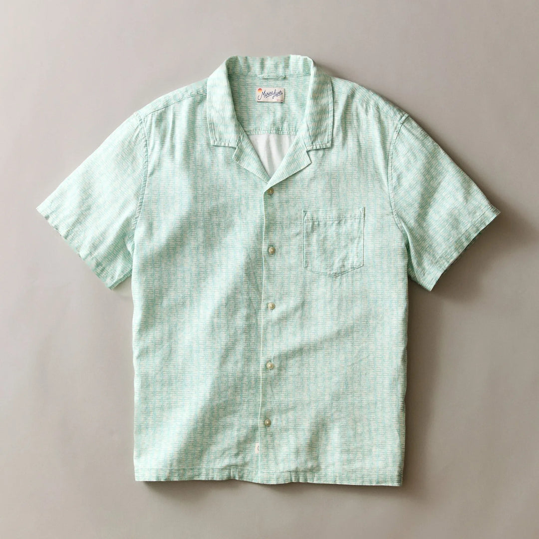 Pablo Tencel Linen Resort Shirt | Aqua Sardine Print