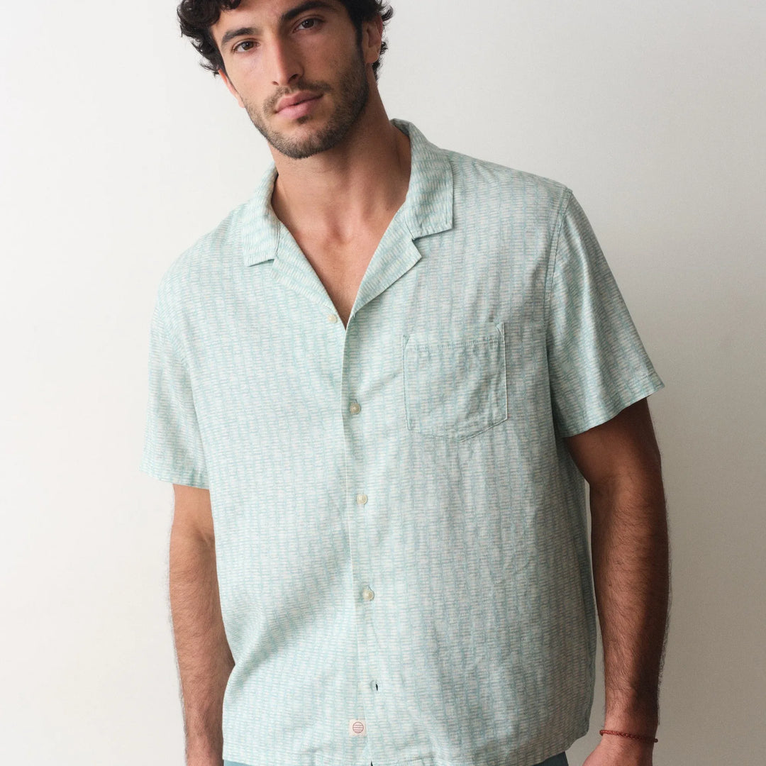 Pablo Tencel Linen Resort Shirt | Aqua Sardine Print