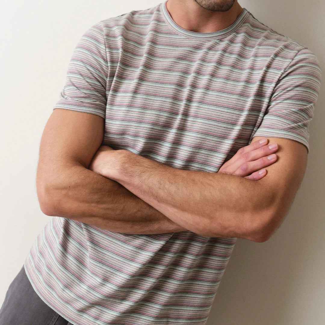 Signature Jacquard Crew Tee | Pink/Aqua Multi