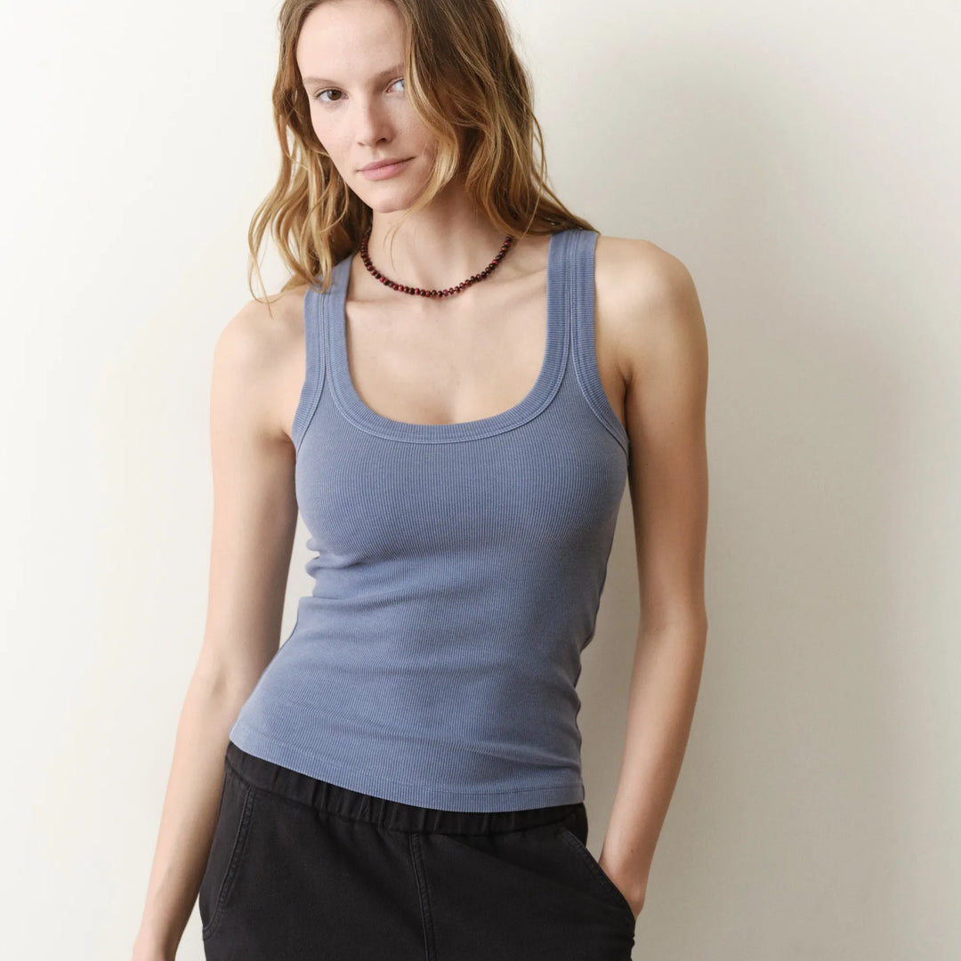 Lexi Rib Scoop Tank | Vintage Indigo
