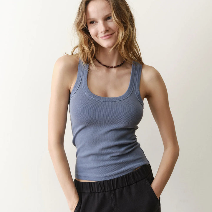 Lexi Rib Scoop Tank | Vintage Indigo