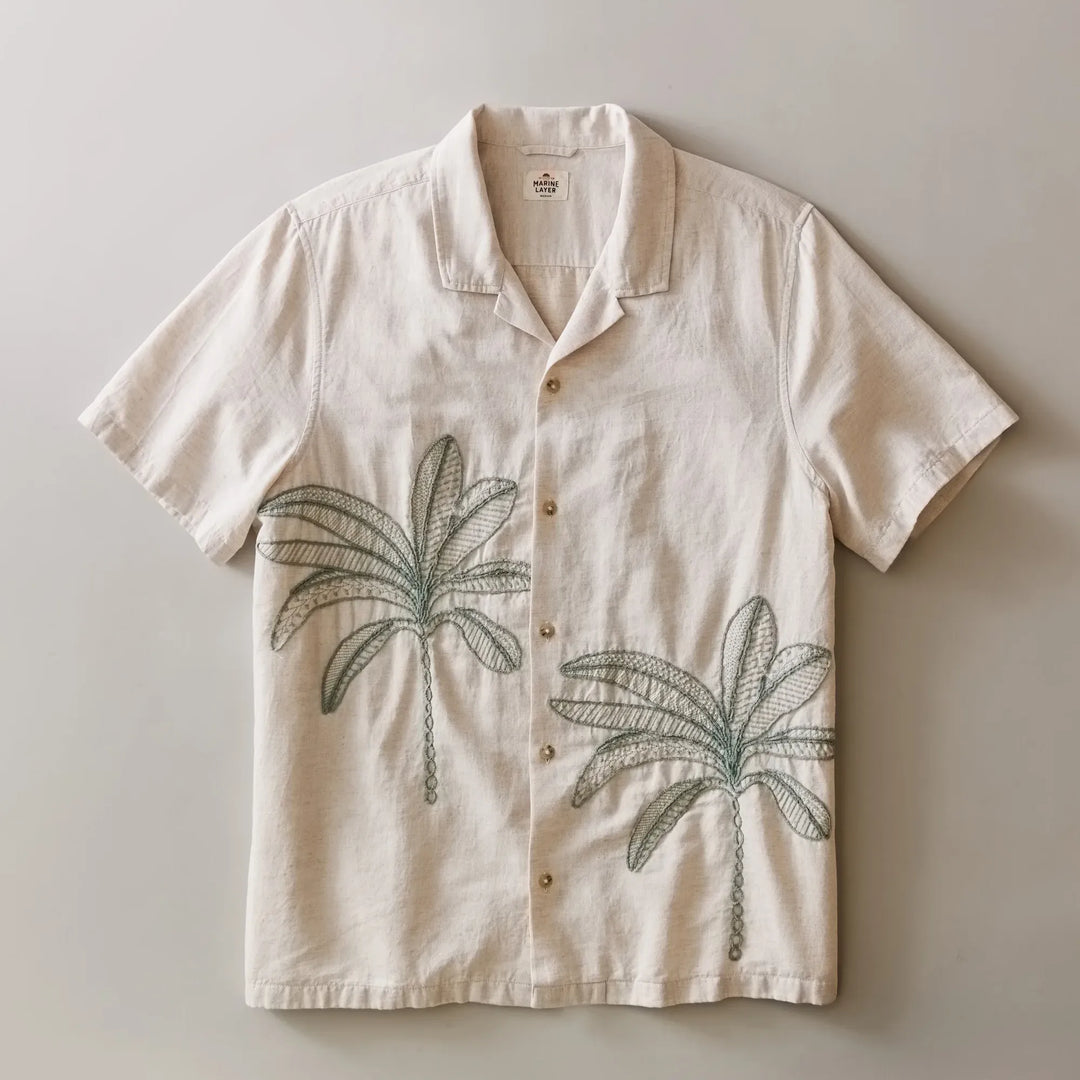 Embroidered Resort Shirt | Cream/Green Palm