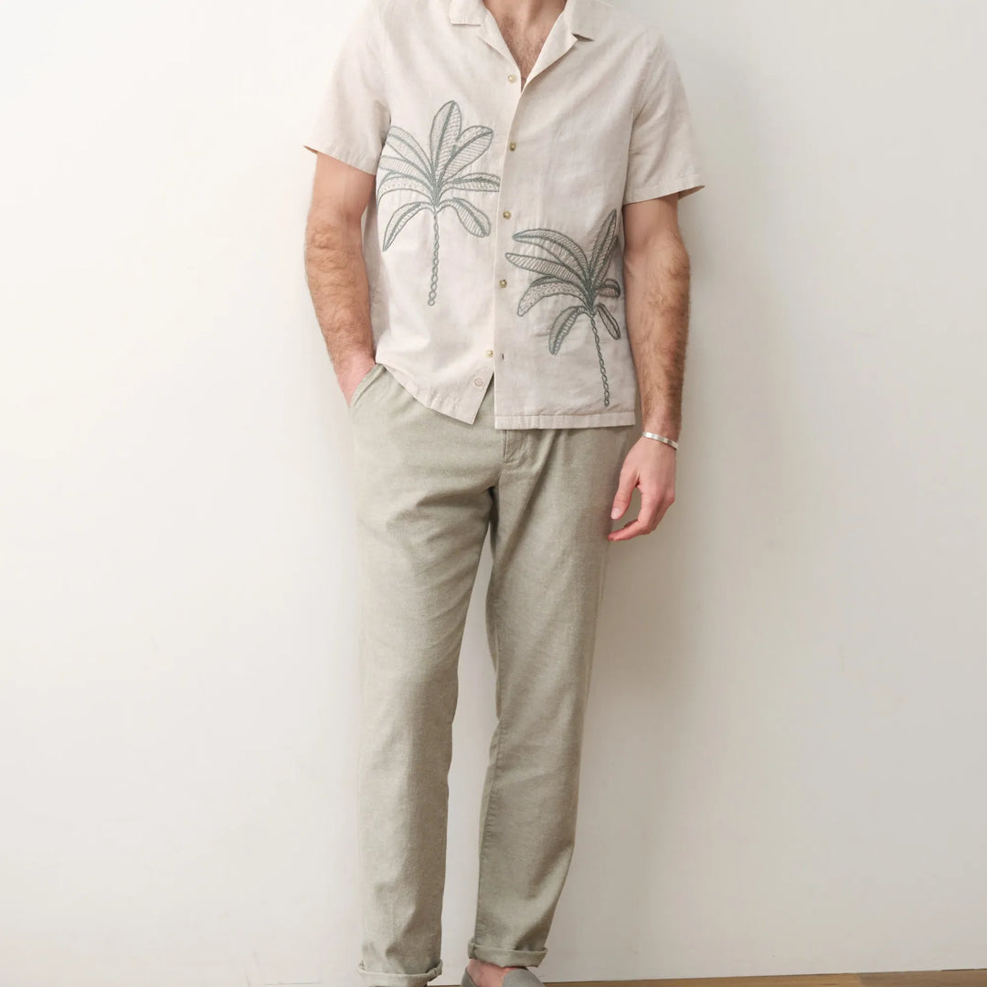 Embroidered Resort Shirt | Cream/Green Palm