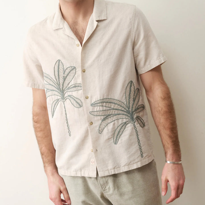 Embroidered Resort Shirt | Cream/Green Palm