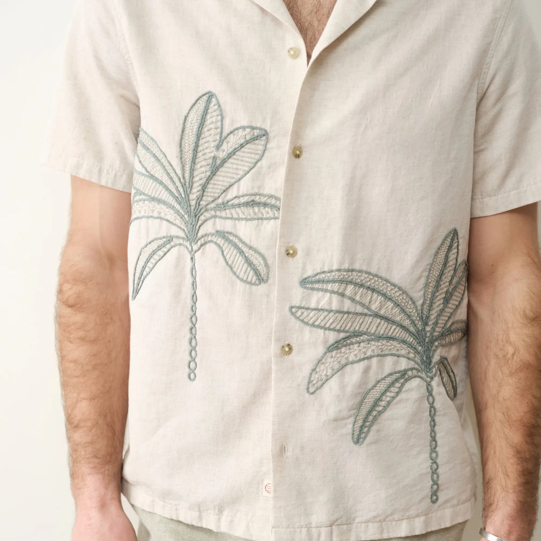 Embroidered Resort Shirt | Cream/Green Palm