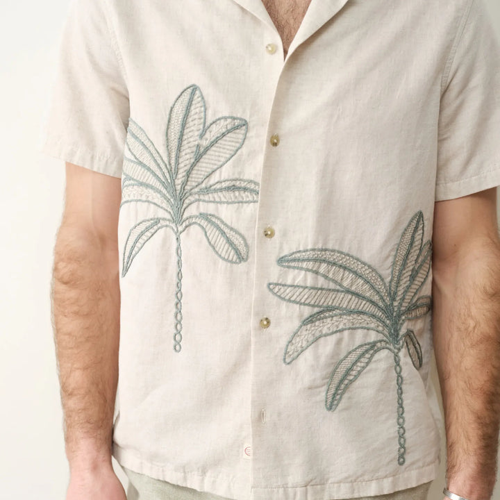 Embroidered Resort Shirt | Cream/Green Palm