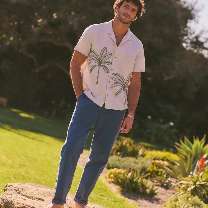 Embroidered Resort Shirt | Cream/Green Palm