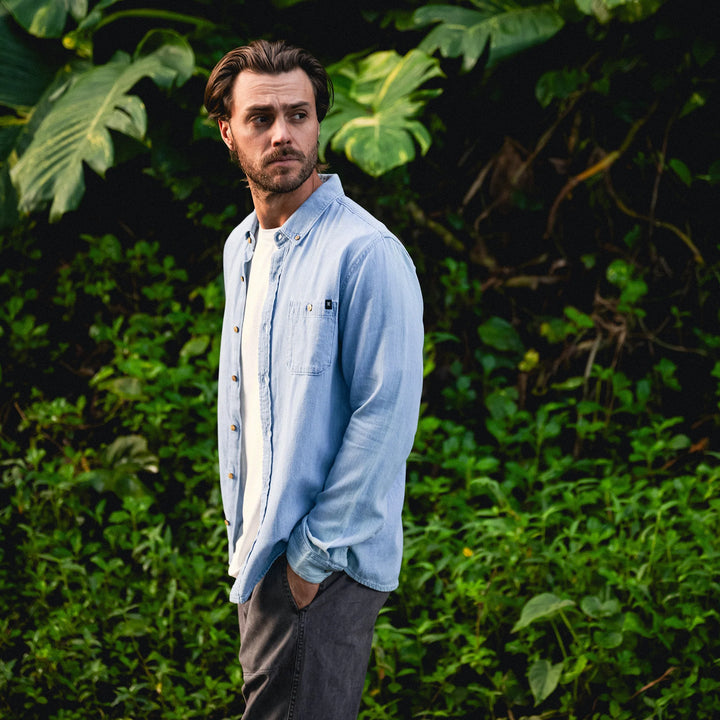 Scholar Chambray Button Up Shirt | Bleached