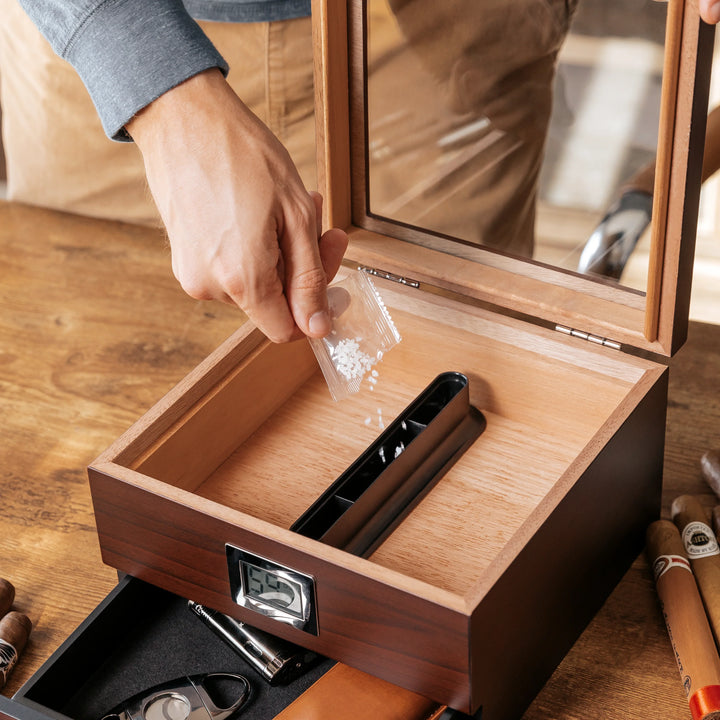 Renzo Glass Top Humidor | Dark Walnut Finish