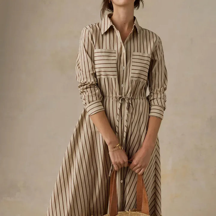 Coastal Poplin Catalina Dress | Drift Sand Stripe