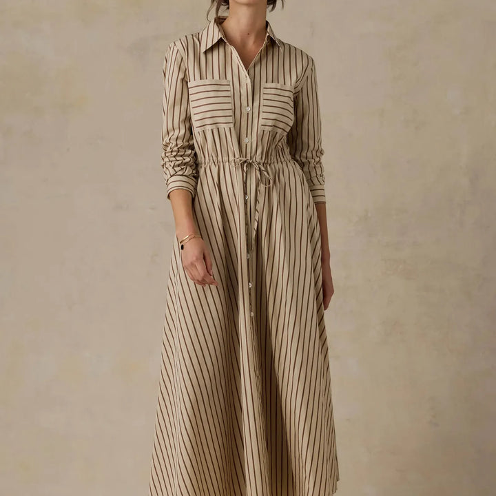 Coastal Poplin Catalina Dress | Drift Sand Stripe