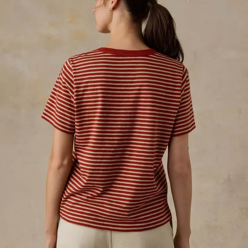 Sunwashed Regenerative Tee | Red Ochre Mini Stripe