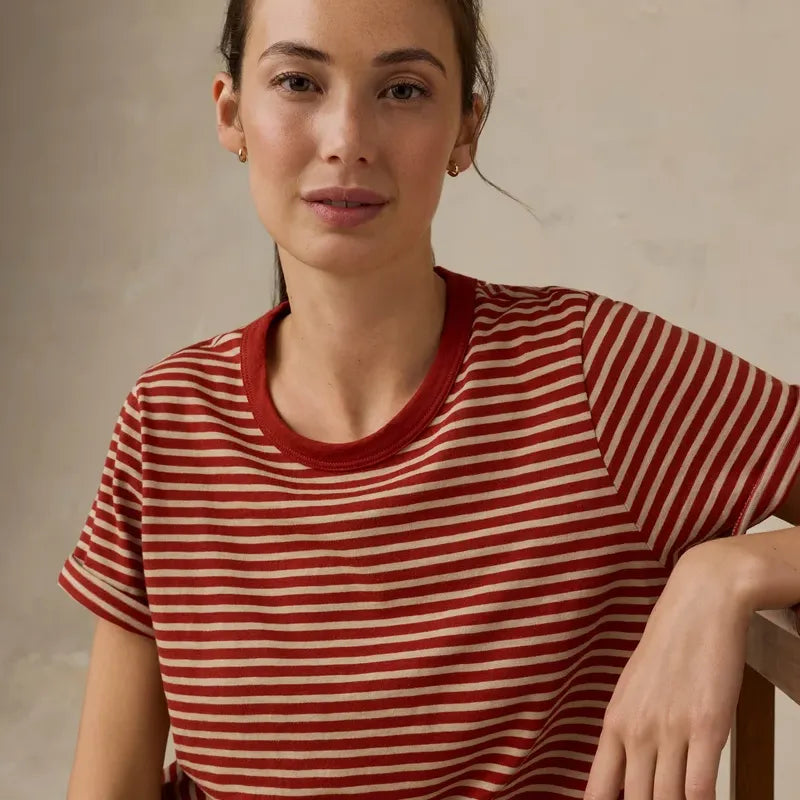 Sunwashed Regenerative Tee | Red Ochre Mini Stripe
