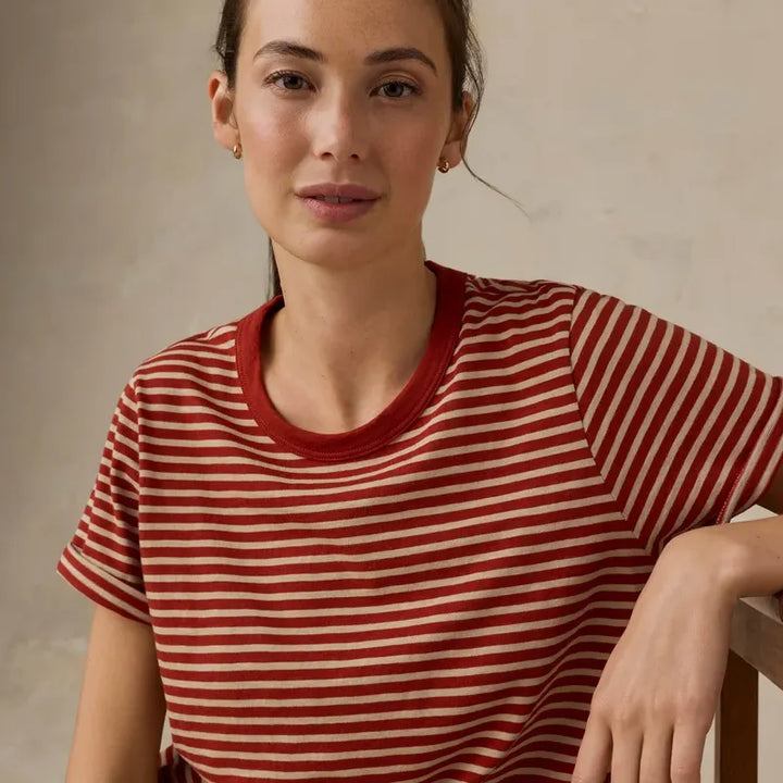 Sunwashed Regenerative Tee | Red Ochre Mini Stripe