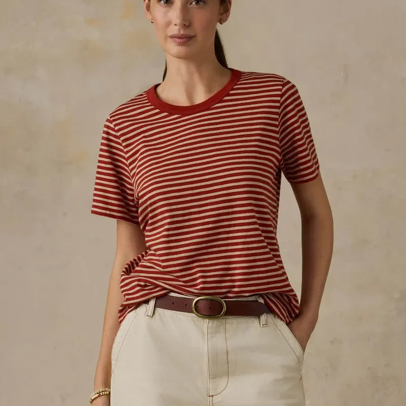 Sunwashed Regenerative Tee | Red Ochre Mini Stripe