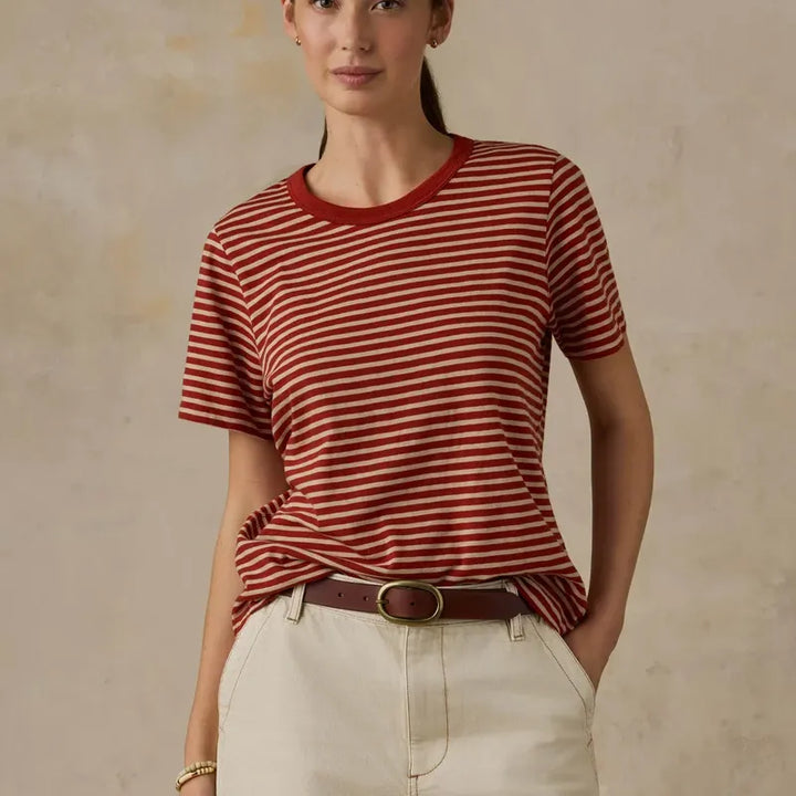 Sunwashed Regenerative Tee | Red Ochre Mini Stripe