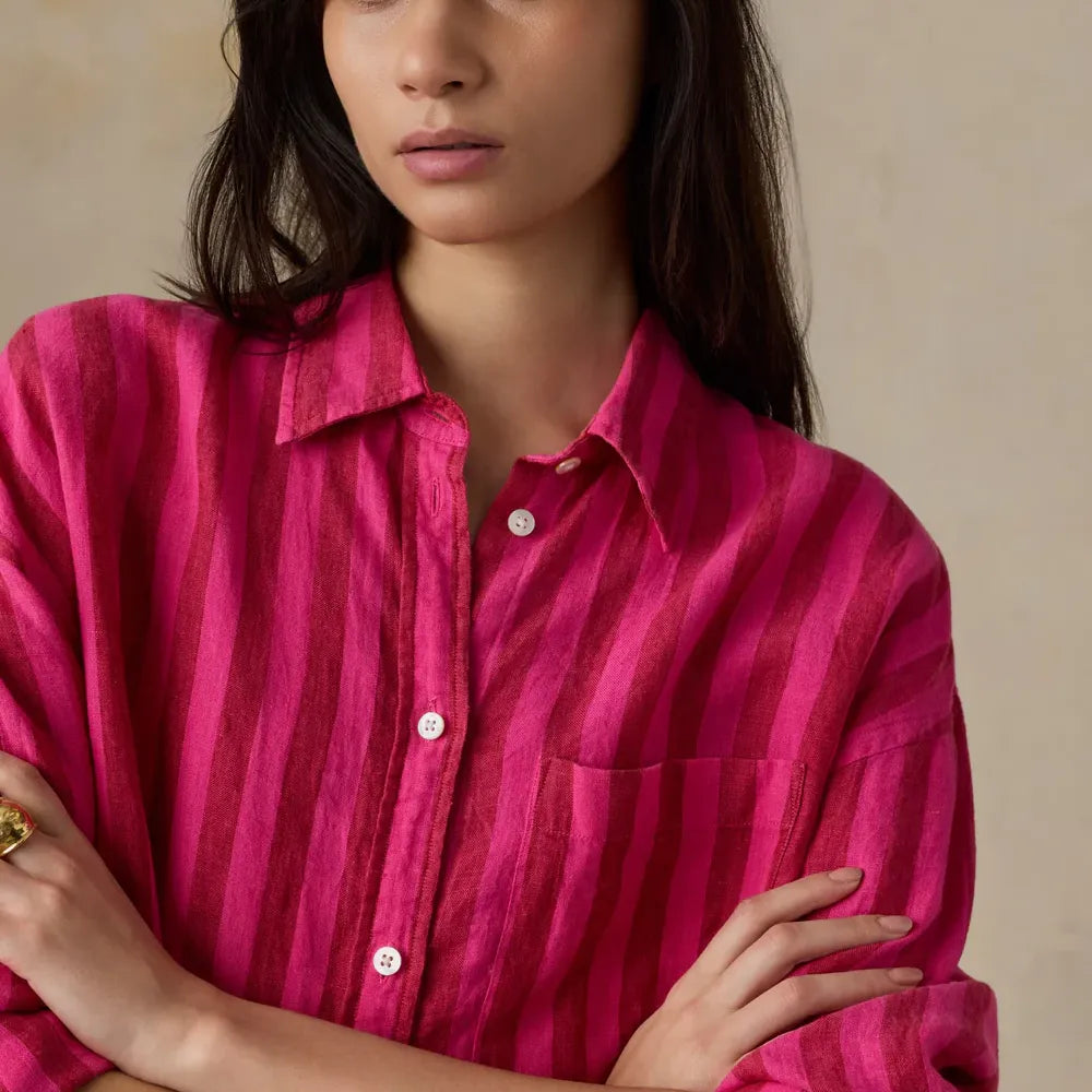 Laguna Linen Relaxed Shirt | Sunset Pop Stripe