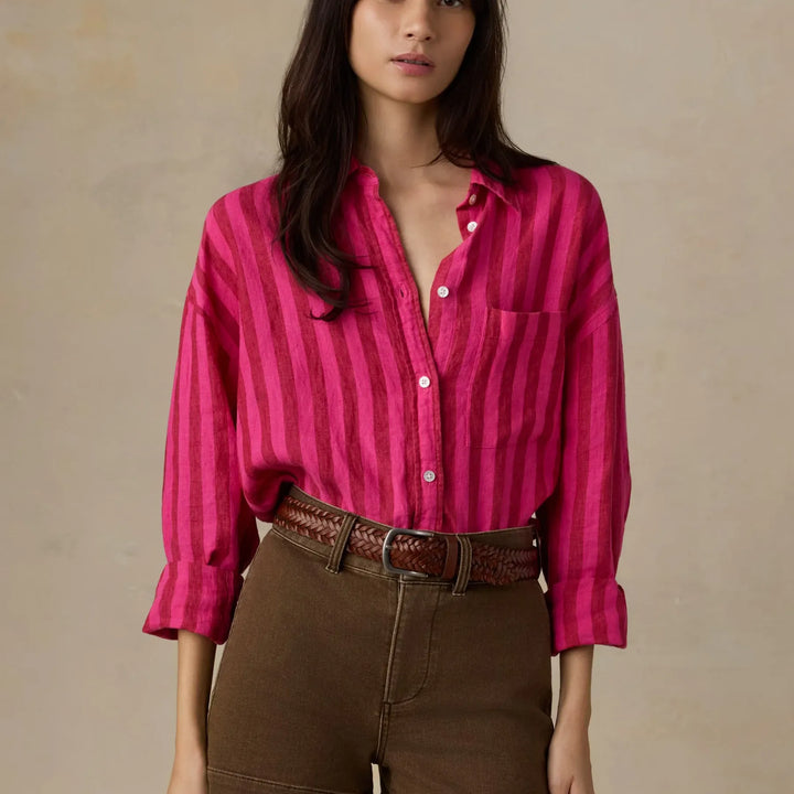Laguna Linen Relaxed Shirt | Sunset Pop Stripe