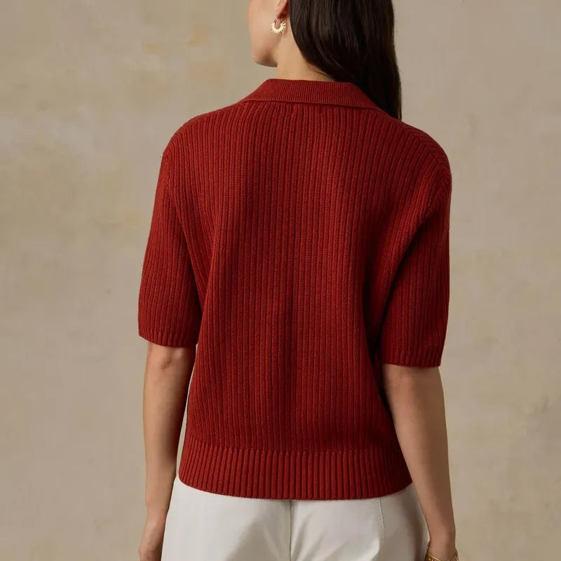 Miramar Linen Short-Sleeve Polo | Red Ochre