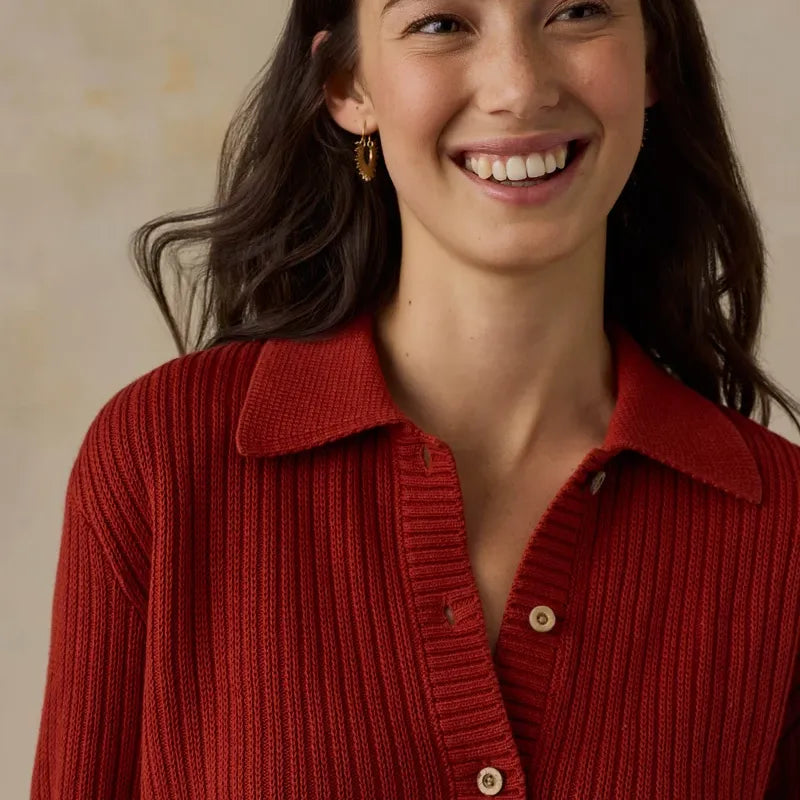 Miramar Linen Short-Sleeve Polo | Red Ochre
