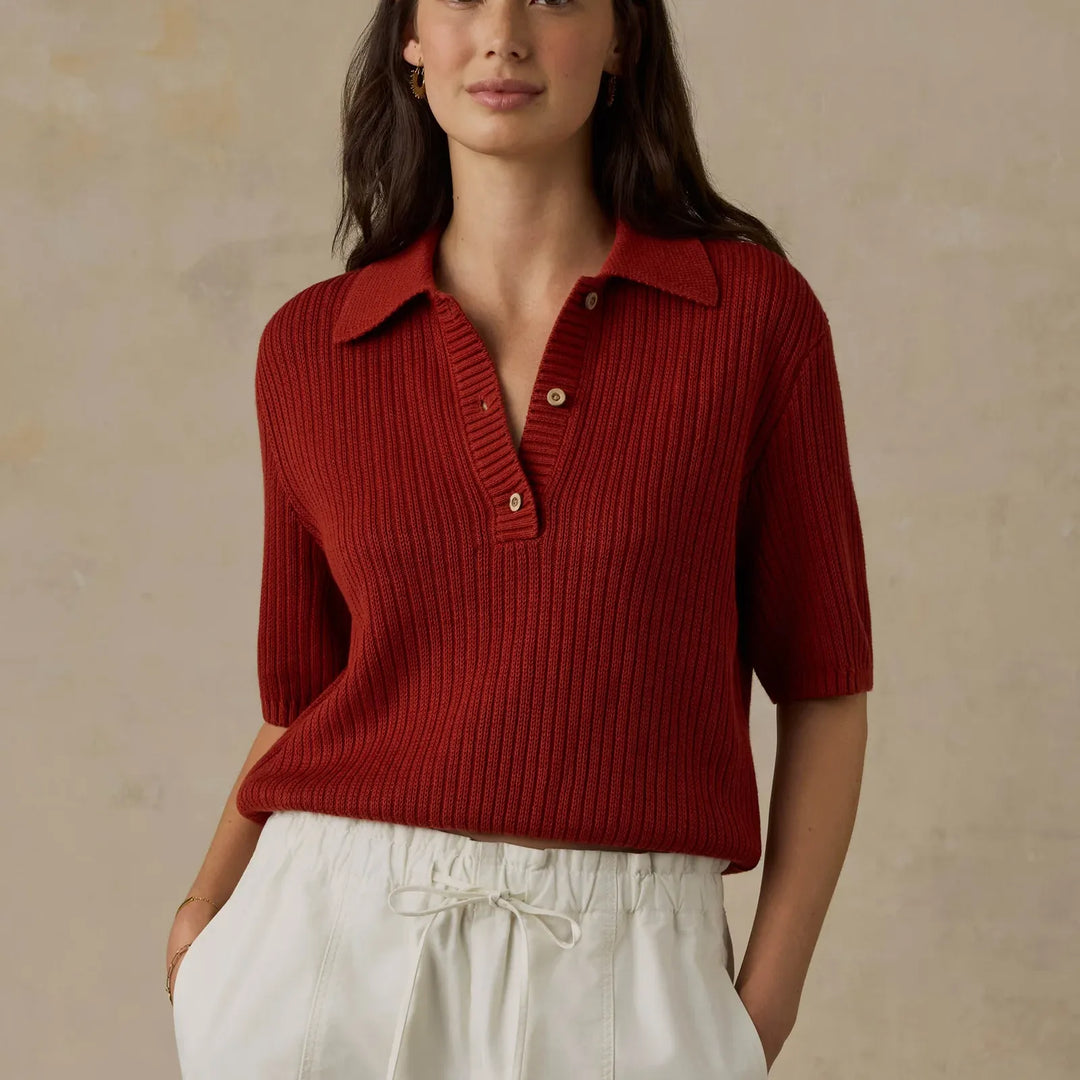 Miramar Linen Short-Sleeve Polo | Red Ochre