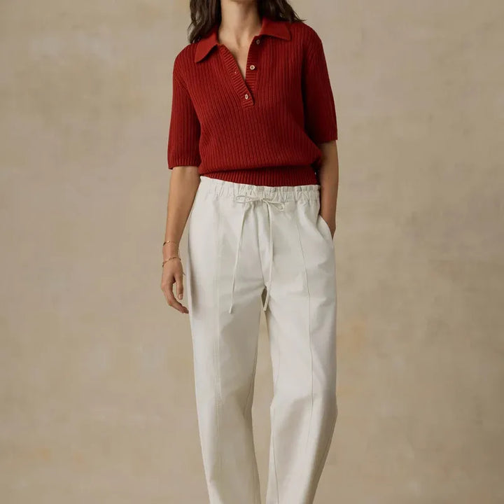 Miramar Linen Short-Sleeve Polo | Red Ochre