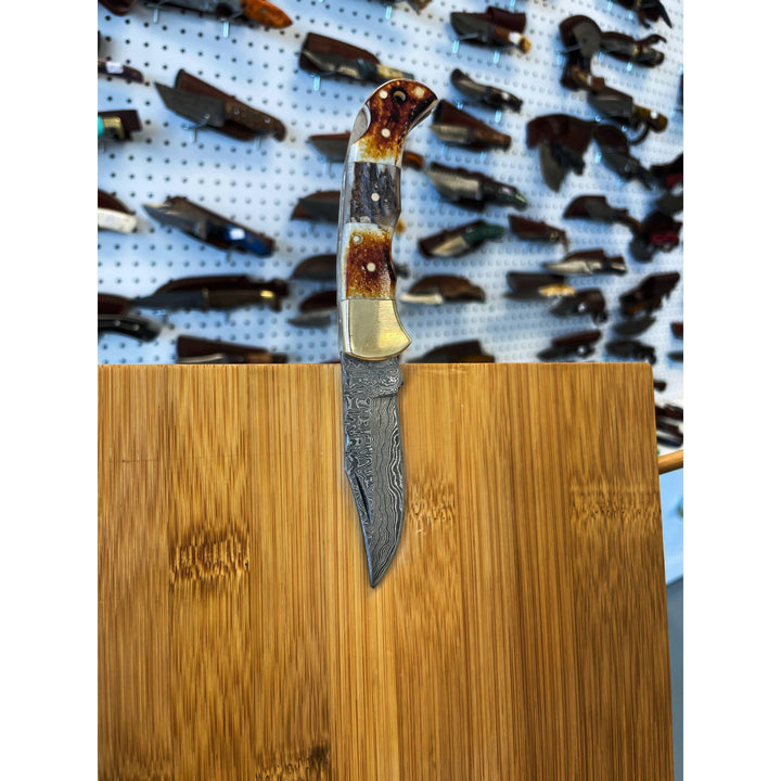 Burnt Bone + Stag Horn pocket knife