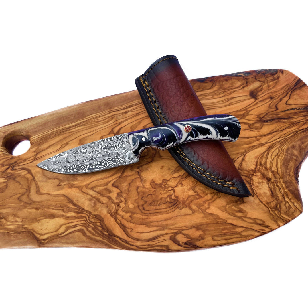 Custom Swirl Purple Heart - Damascus Knife