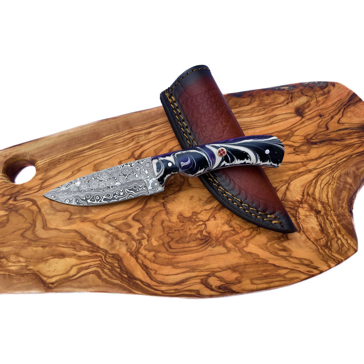 Custom Swirl Purple Heart - Damascus Knife