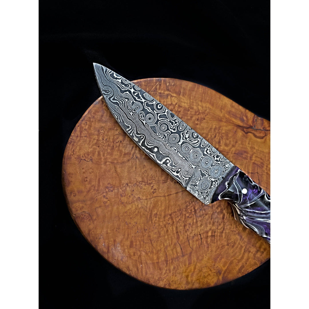 Custom Swirl Purple Heart - Damascus Knife