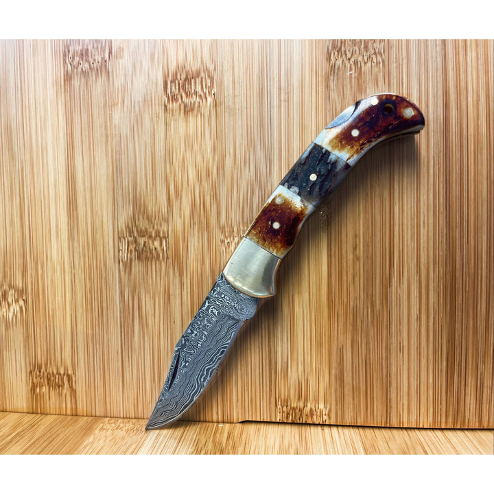 Burnt Bone + Stag Horn pocket knife