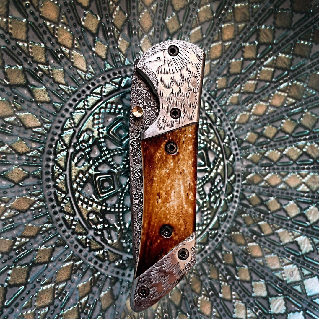 American Eagle | Burnt Damascus Tanto Folding Blade/EDC