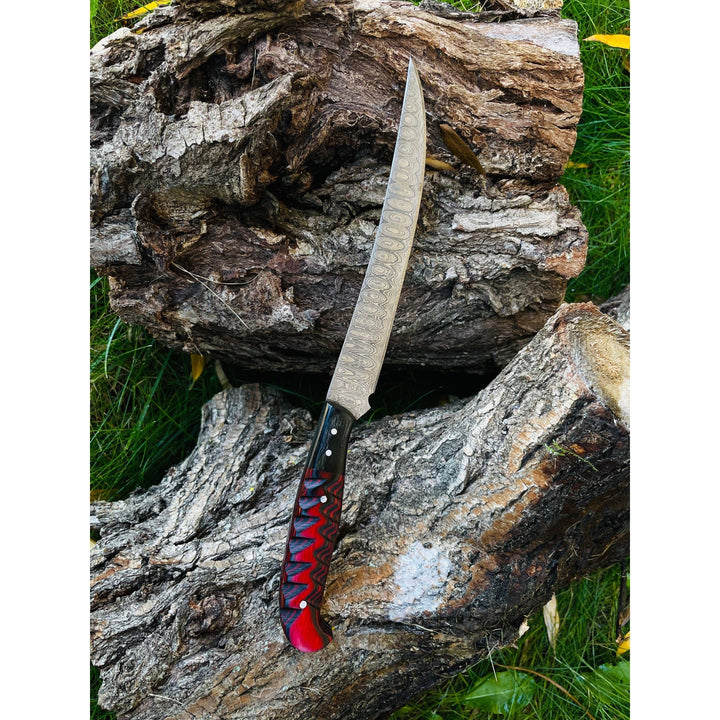 Damascus Steel Flay Knife with Craved Grips