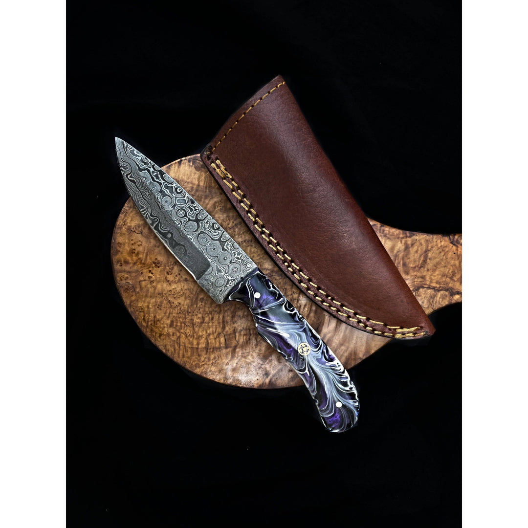 Custom Swirl Purple Heart - Damascus Knife
