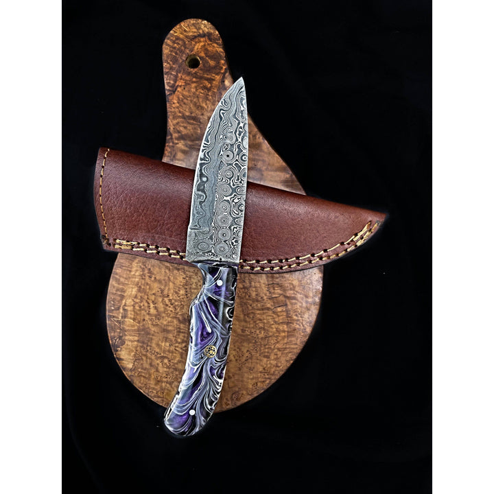 Custom Swirl Purple Heart - Damascus Knife