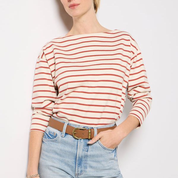 Sport Jersey Boatneck Top | Atlantic Clay Stripe