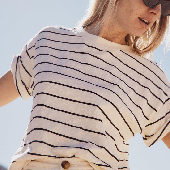 Vintage Slub Crop Tee | White/Black Stripe