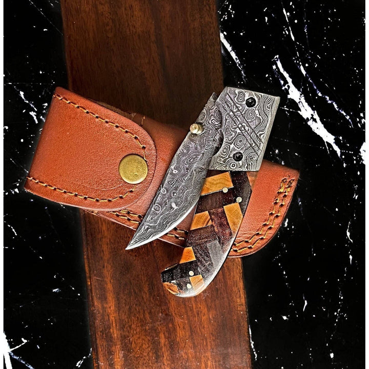 Raindrop Damascus Pocket Utility Knife