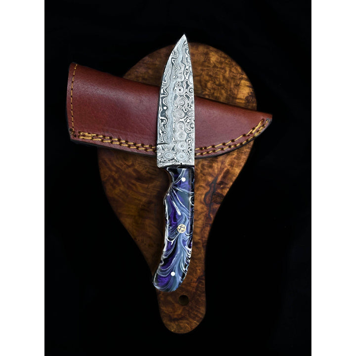Custom Swirl Purple Heart - Damascus Knife