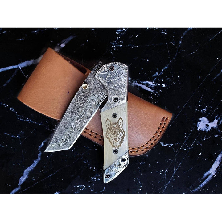 American Eagle | White Wolf Damascus Folding Knife